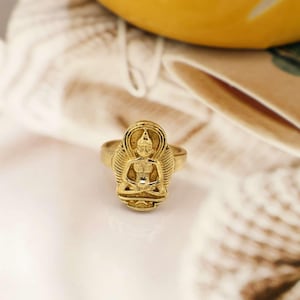Anel de Buda de Latão: Joia Espiritual Boho, Meditação Yoga