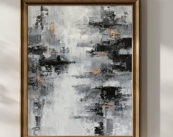 Black and Gold Abstract Art Print: Modern Brushstrokes (Digital Download) 40