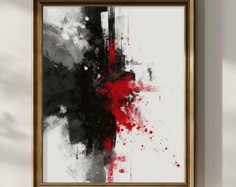 モダン・コンテンポラリー抽象ウォールアート：赤、黒、白の絵画