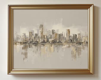 Impresión artística de paisaje urbano abstracto beige y dorado: Decoración urbana moderna para pared (descarga digital) 87