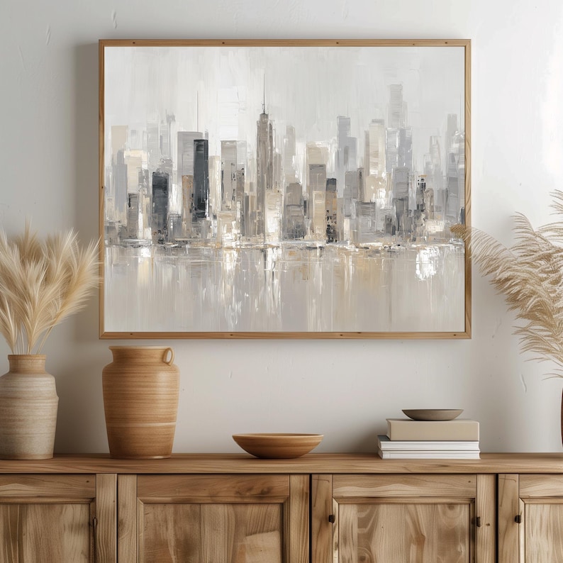 Abstract New York City Skyline Art Print: Neutral Modern Cityscape ...