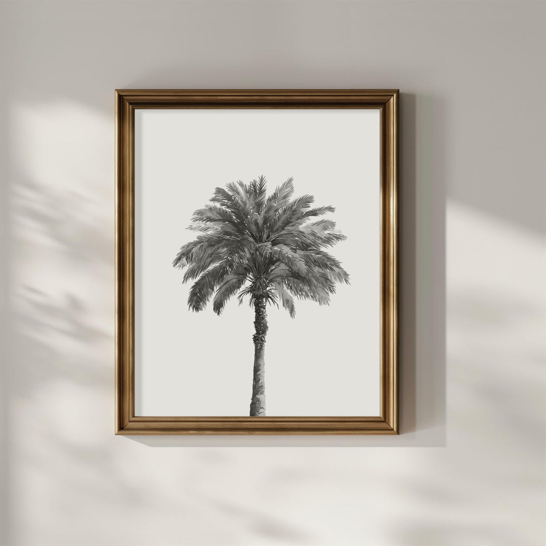 Black and White Palm Tree Print: Minimalist Watercolor Tropical Wall ...