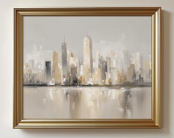 Urban Abstract Hanoi Skyline - Minimalist Wall Art, Serene City Reflection Print, Textured Digital Download, Neutral Modern Decor 147