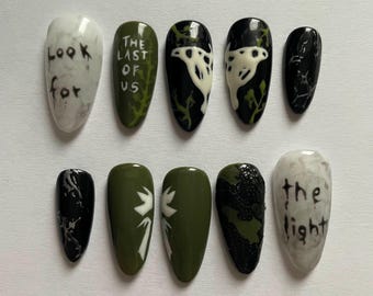 the last of us nails, green nails, gift for her, tlou, firefly nails