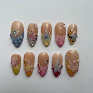floral summer nails / 3d gel nails / glue on press on nails / colorful nails