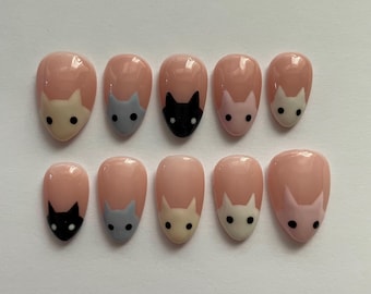 cat nails, gift for her, handmade press on nails