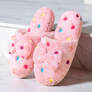 Women&#39;s Warm Home Slippers – Plush Bow Indoor Winter Non-Slip Cozy Slippers