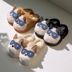 dog-headed furry slipper unisex – Warm cotton house slipper for winter, comfortable, non-slip