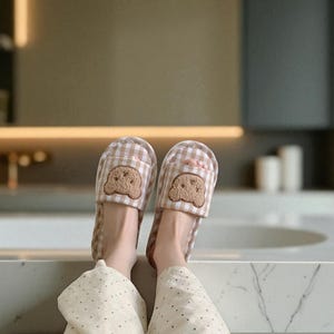 All Season Indoor House Shoes –Women’s Bear Linen Slippers – Quiet Fabric Floor Slippers – Soft Non-Slip Home Slides