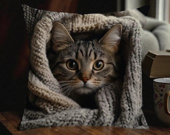 Samt Tabby Katze Kissenbezug |  Wohnkultur | 45x45 Katzenliebhaber Geschenk