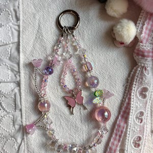 Glitzer Kristall Perlen Handy Anhänger: Rosa Schmetterling, Handgemachtes Armband