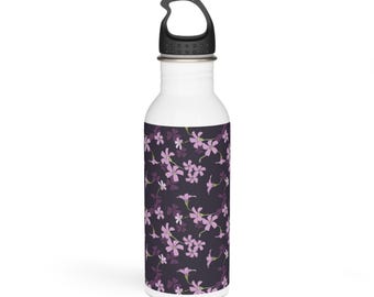 Vattenflaska i rostfritt stål - Lila blommig