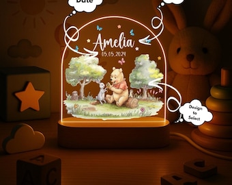 Gepersonaliseerde Pooh Bear led-nachtlampje: aangepaste acrylplaat, kerstcadeau