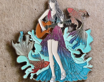 Japanese Koi Fish Guitar Enamel Metal Inspiration Brooch Pin Fridge Magnet Limited Edition