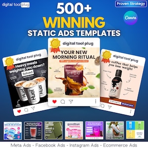 500+ Meta Ad Templates Canva Bundle: Facebook, Instagram, Email (PLR/MRR)