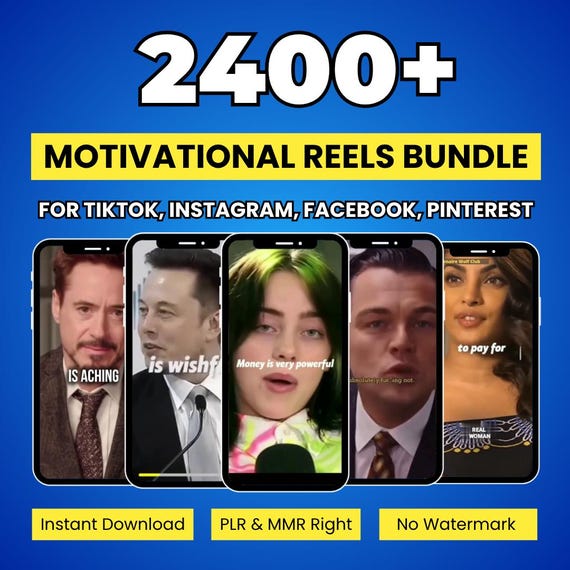 2,400+ Motivational Quotes Reels Bundle | TikTok,Facebook, Instagram, YouTube Shorts| PLR & MRR