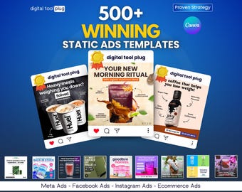 500+ Meta Ad Templates Canva Bundle: Facebook, Instagram, Email (PLR/MRR)