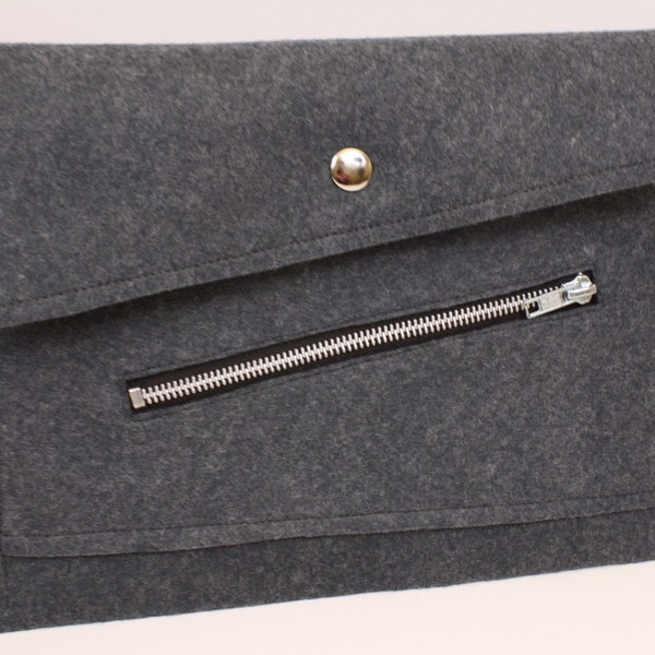 iPad Sleeve/Case in Gray and Black Felt with Snap Closure