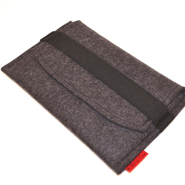 Kindle, eReader Wool Felt Sleeve/Case Anthracite with Elastic Trim Side Load