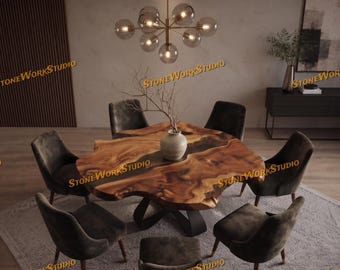 Live Edge Walnut Epoxy River Dining Table | Custom Modern Wood Top