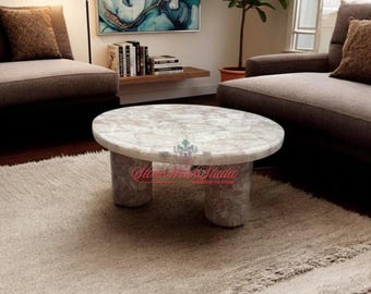Handmade Round Rose Quartz Sofa Table | Luxury Gemstone Furniture