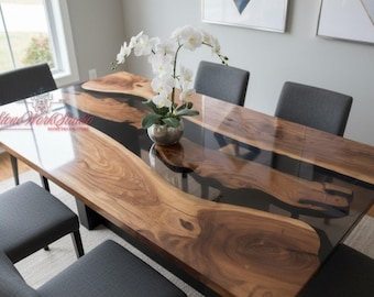 Handmade Live Edge Walnut River Tabletop – Dark Wood Epoxy Resin