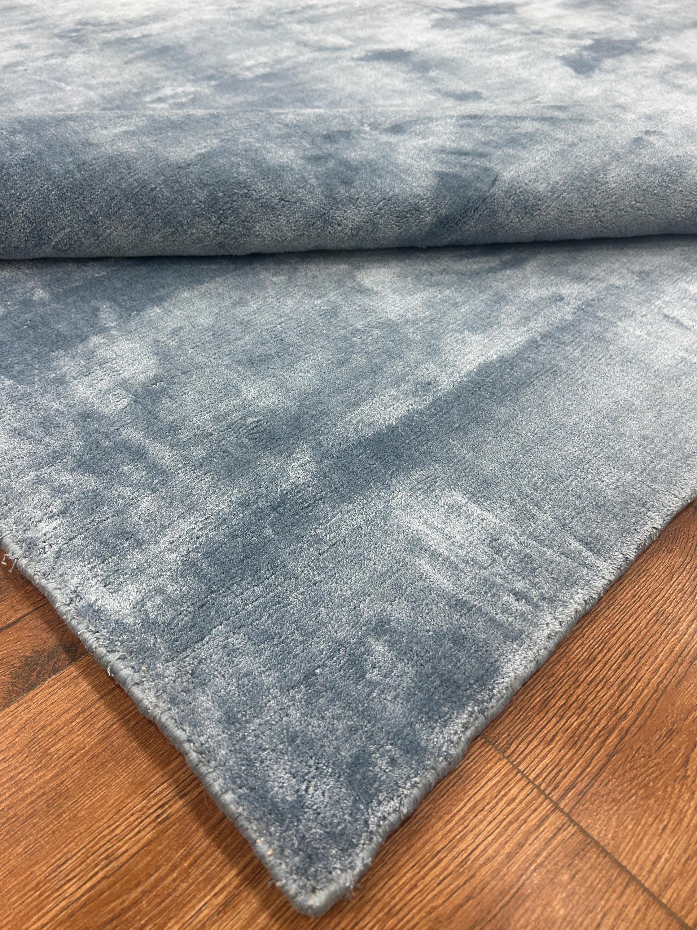 Modern Blue Distressed Wool Carpet – Abstract Hand Tufted Living Room ...