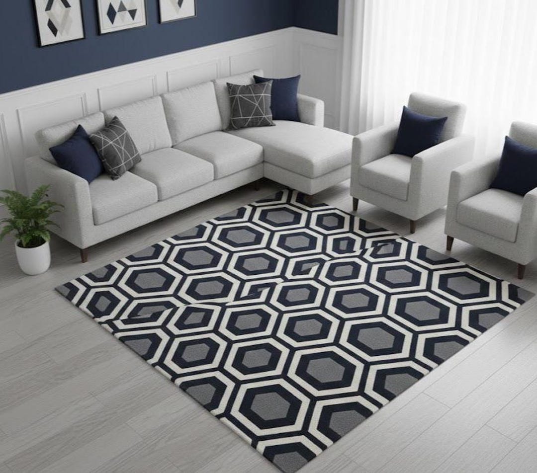 Decagon Rug Hand-tufted Wool Hexagon Rug – Grey Charcoal Honeycomb Nordic Carpet - Etsy