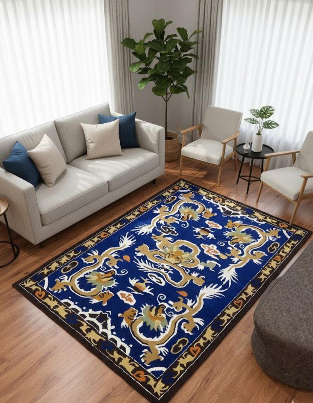 Hand-tufted Wool Dragon Rug – Royal Blue Oriental Carpet - Etsy