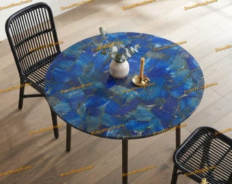 Lapis Lazuli Table Top – Round Semi-Precious Stone Coffee Table Top – Luxury Handcrafted Gemstone Inlay Side Table – Modern Home Decor