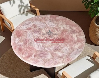 Handmade Round Rose Quartz Coffee Table – Luxury Gemstone Decor