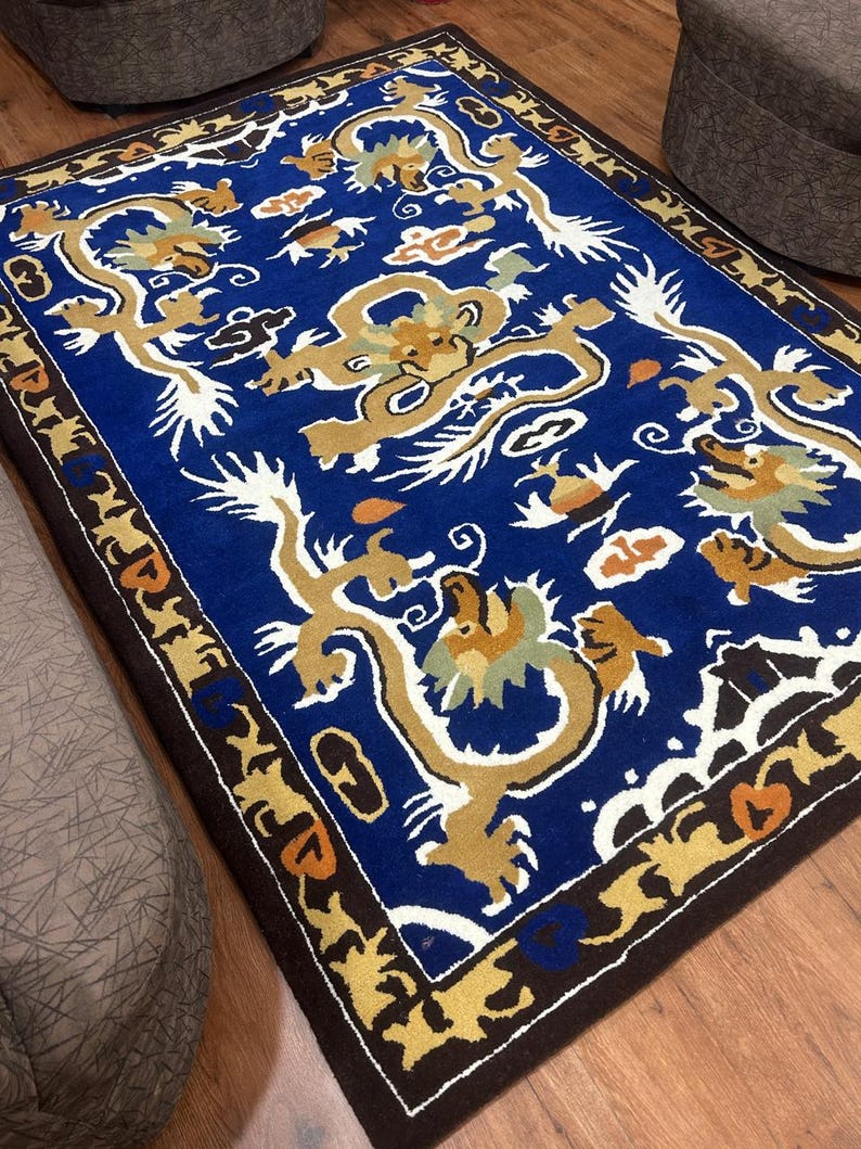 Dragon Small Rug Hand-tufted Wool Dragon Rug – Royal Blue Oriental Carpet - Etsy