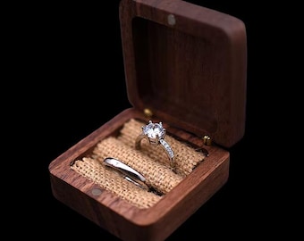 Walnut wood ring box – jewelry box for 2 rings or earrings – wooden ring case for engagement, wedding & gift