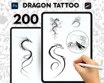 200 Dragon Tattoo Stamps, Procreate Dragon Tattoo Brushes, Dragon Tattoo Brushes, Photoshop Dragon Tattoo Brushes, Dragon Tattoo, Digital