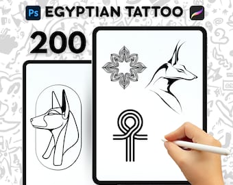 200 Egyptian Symbols Tattoo Stamps, Procreate Egyptian Tattoo Brushes, Ancient Symbol Tattoo Brushes, Photoshop Hieroglyph Tattoo Brushes