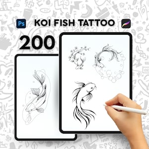 200 stämplar för koifisktatuering, Procreate Koi-tatueringspenslar, Koifisktatueringspenslar, Photoshop Koi-tatueringspenslar, Koi-tatuering, digital