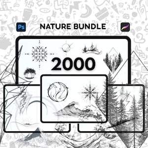 2000+ Nature Tattoo Stamps Bundle, Procreate Nature Tattoo Brushes, Forest Mountain Sun Moon Tattoo Stamps, Photoshop Nature Line Brushes