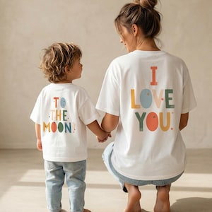 Partnerlook T-Shirt „To The Moon" – Bio-Baumwolle – Matching Set Mama & Mini – Mutter Kind Outfit – Familienlook –Geschenk für Mama Baby
