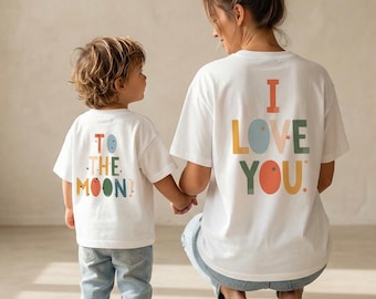 Partnerlook T-Shirt „To The Moon" – Bio-Baumwolle – Matching Set Mama & Mini – Mutter Kind Outfit – Familienlook –Geschenk für Mama Baby