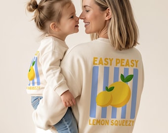 Dopasowana bluza z nadrukiem „Lemon Squeezy” – obszerny komplet dla mamy i dziecka – strój rodzinny z nadrukiem na plecach – ekologiczny prezent dla mamy i dziecka