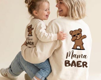 Felpa coordinata per mamma e figlio "Mama Bear" in cotone biologico - Mini Me - Felpa oversize coordinata per tutta la famiglia - Regalo per mamma e bambino