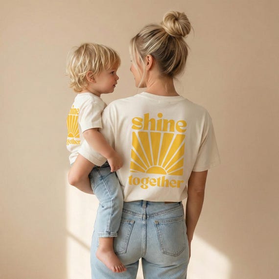 Partnerlook T-Shirt „Shine together“ – Bio-Baumwolle – Matching Set Mama & Mini – Mutter Kind Outfit – Familienlook – Geschenk für Mama Baby