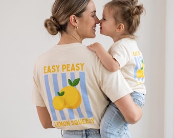 Partnerlook T-Shirt „Lemon Squeezy – Bio-Baumwolle – Matching Set Mama & Mini – Mutter Kind Outfit – Familienlook –Geschenk für Mama Baby
