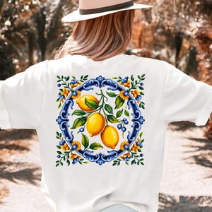 Amalfi Lemon T-Shirt | Italy Tile Print La Dolce Vita Shirt for Women and Men | Premium Unisex Shirt with Front or Back Print Gift