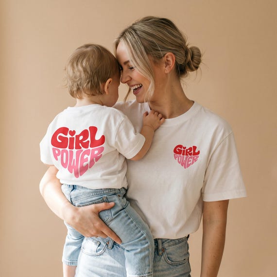 Partnerlook T-Shirt „Girl Power" Bio-Baumwolle –Matching Set Mama & Mini –Mutter Kind Outfit –Familienlook –Geschenk für Mama Baby