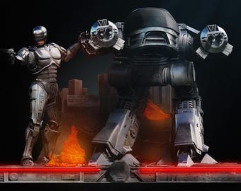 Cyber Justice Unit vs Urban Enforcement Mech – Futuristic Battle Diorama STL