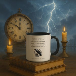 Once upon a midnight dreary… Edgar Allan Poe Mug – Gothic Halloween Raven Quote Ceramic Cup