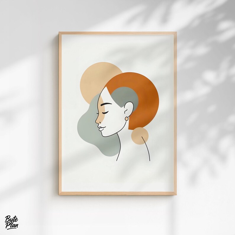 Minimalist Female Face Line Art Prints: Modern Boho Decor (digital ...