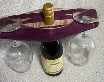 Handcrafted Wooden Wine Glass Holder,Elegant Caddy for Bottle and Stemmed Glasses, Kitchen, Bar, Housewarming, Romantic & Entertaining Gifts