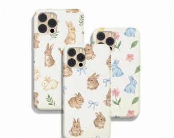Bunny Love Phone Case, Watercolor Rabbit Design, Protective Cover